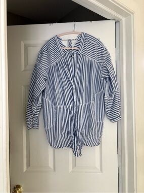 Free People Navy & White Striped Utility Jacket